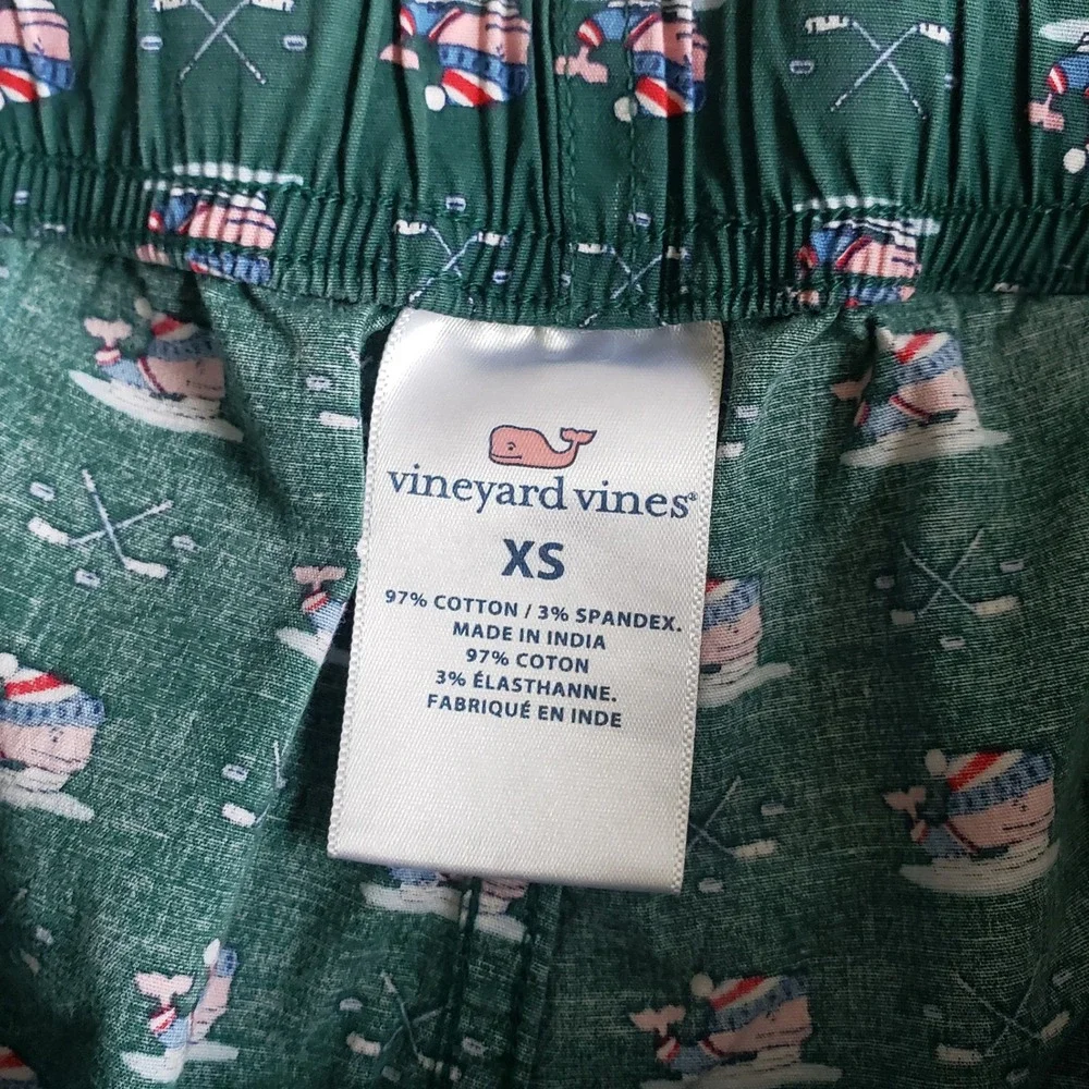 Vineyard Vines Pajama Pants Womens XS Green Santa Whale Ski Christmas Lounge PJs - Picture 5 of 5